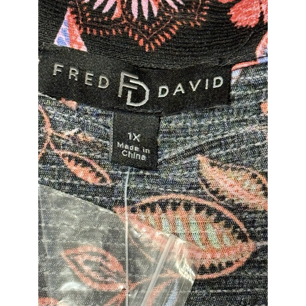 Fred David Womens Black‎ Floral Print Top 1X NWT Button Front,Collared,Tie Waist - Picture 5 of 7